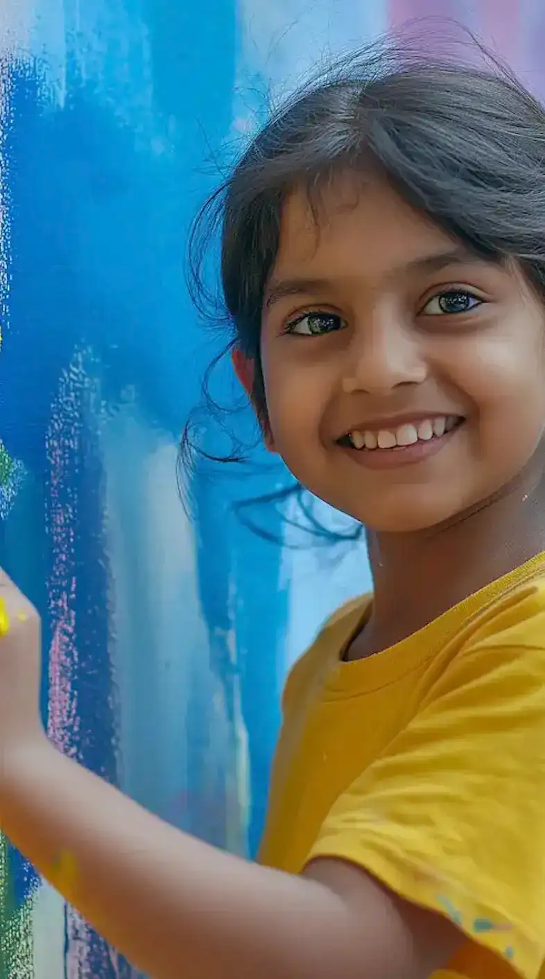 A child painting a wall with a paint roller