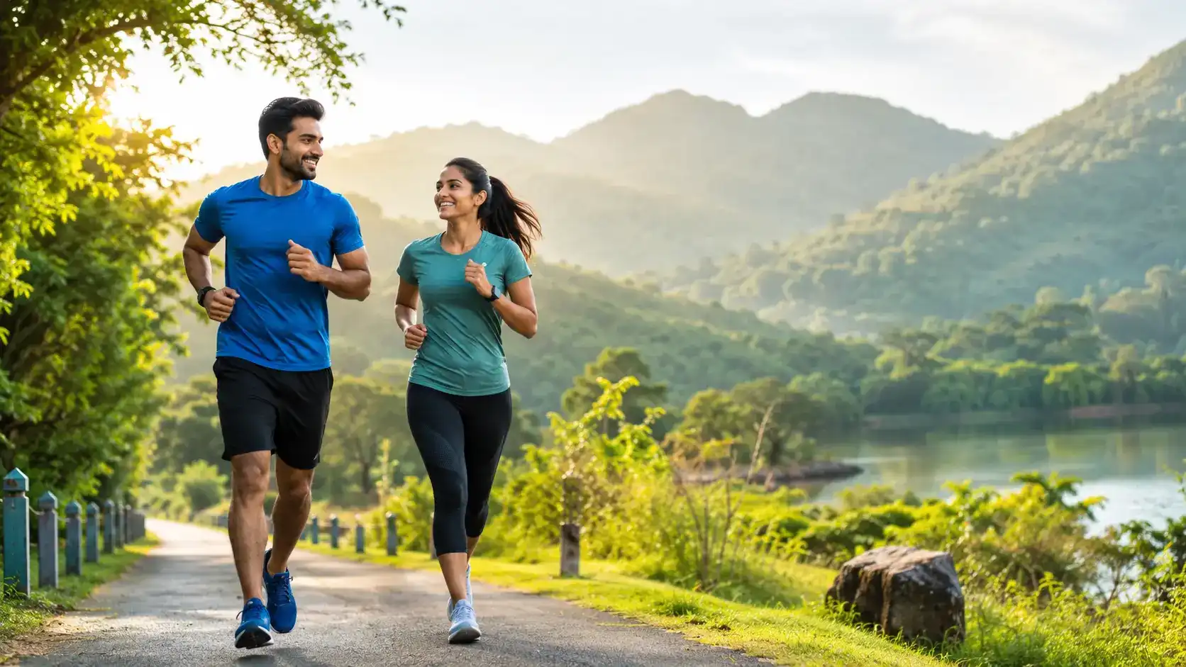 Healthy couple running