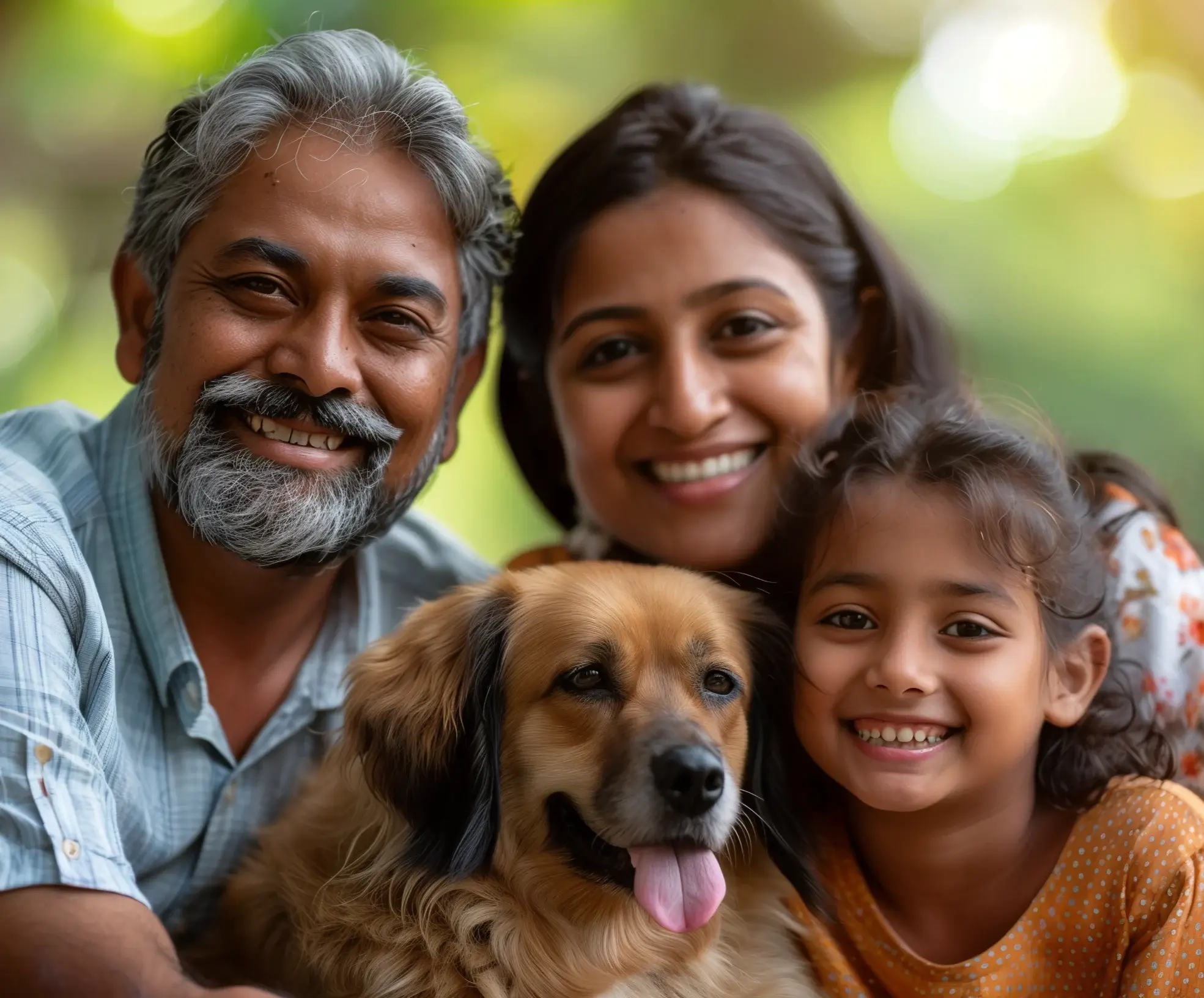 A Family with a brown color dog