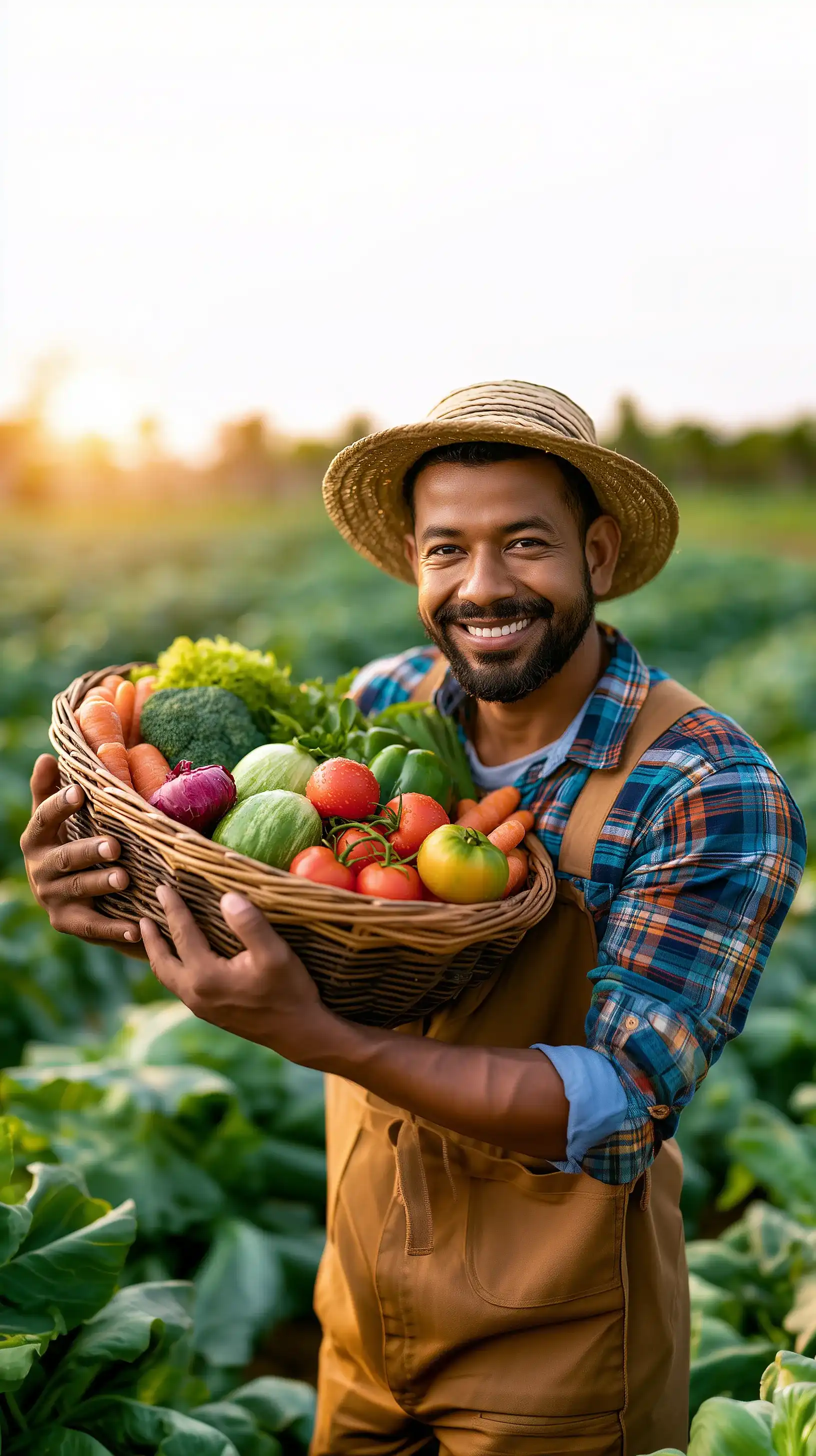 A Farmer holding a vegetable harvest
